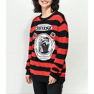 NWOT SWIXXZ Flash Sheet Red & Black "Bad Habits" Crewneck Sweatshirt Women's L